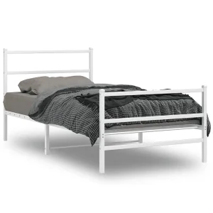 Bedframe met hoofd- en voeteneinde metaal wit 100×190 cm Bedframe met hoofd- en voeteneinde metaal wit 100×190 cm