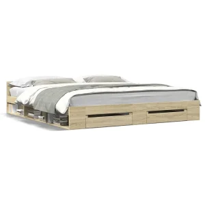 Bedframe met lades bewerkt hout sonoma eikenkleurig 180×200 cm Bedframe met lades bewerkt hout sonoma eikenkleurig 180×200 cm