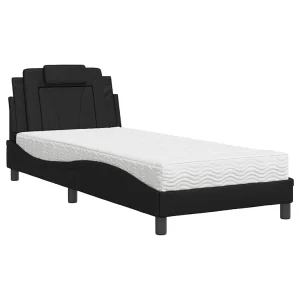 Bed met matras kunstleer zwart 80×200 cm Bed met matras kunstleer zwart 80×200 cm