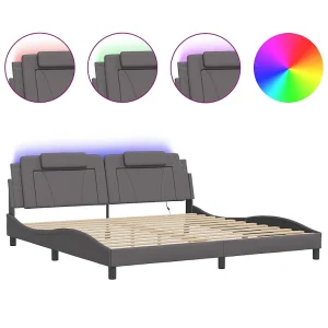 Bedframe "Viana" met LED zonder matras kunstleer grijs 200×200 cm Bedframe "Viana" met LED zonder matras kunstleer grijs 200×200 cm