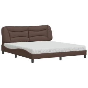 Bed met matras kunstleer bruin 180×200 cm Bed met matras kunstleer bruin 180×200 cm
