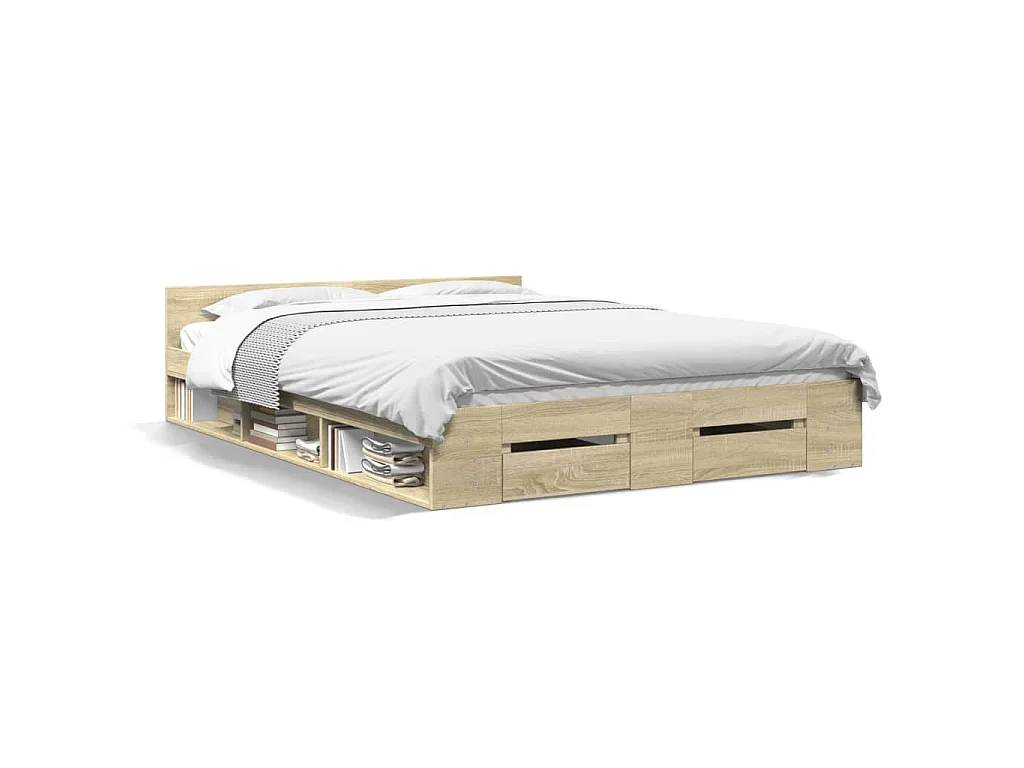 Bedframe met lades bewerkt hout sonoma eikenkleurig 150x200 cm