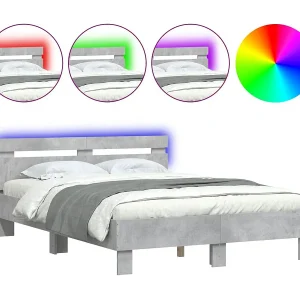 Bedframe met hoofdeinde en LED betongrijs 120×190 cm