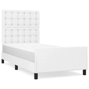 Bedframe met hoofdbord kunstleer wit 90×200 cm Bedframe met hoofdbord kunstleer wit 90×200 cm
