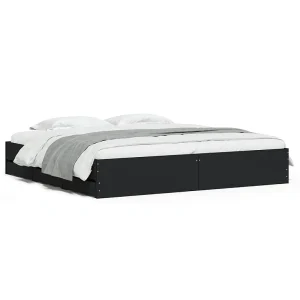 Bedframe met lades bewerkt hout zwart 200×200 cm Bedframe met lades bewerkt hout zwart 200×200 cm