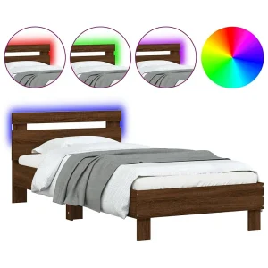 Bedframe met hoofdbord en LED bruin eikenkleur 90×200 cm Bedframe met hoofdbord en LED bruin eikenkleur 90×200 cm