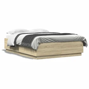 Bedframe bewerkt hout sonoma eikenkleurig 150×200 cm Bedframe bewerkt hout sonoma eikenkleurig 150×200 cm