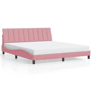 Bedframe zonder matras "Hanko" fluweel roze 180×200 cm
