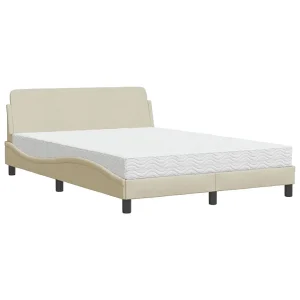 Bed met matras stof crèmekleurig 140×190 cm Bed met matras stof crèmekleurig 140×190 cm