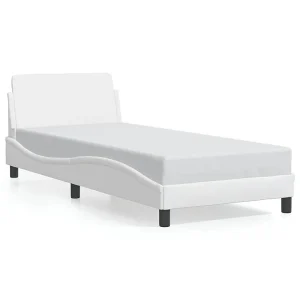 Bedframe met hoofdbord kunstleer wit 80×200 cm Bedframe met hoofdbord kunstleer wit 80×200 cm