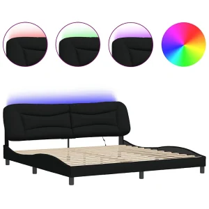 Bedframe met LED zonder matras 200×200 cm stof zwart Bedframe met LED zonder matras 200×200 cm stof zwart
