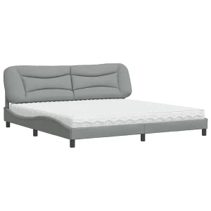 Bed met matras stof lichtgrijs 200×200 cm Bed met matras stof lichtgrijs 200×200 cm