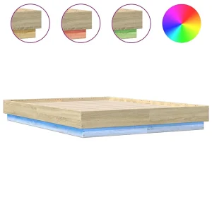 Bedframe met LED-verlichting sonoma eikenkleurig 135×190 cm Bedframe met LED-verlichting sonoma eikenkleurig 135×190 cm