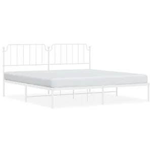 Bedframe met hoofdbord metaal wit 193×203 cm Bedframe met hoofdbord metaal wit 193×203 cm