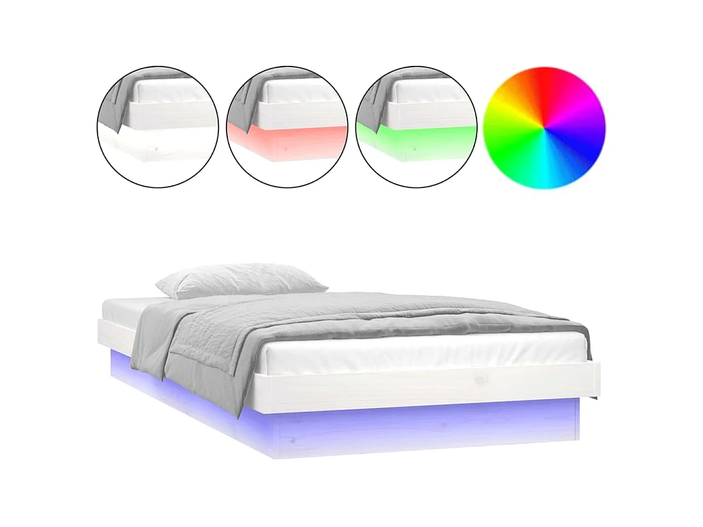 Bedframe LED massief hout wit 90x190 cm
