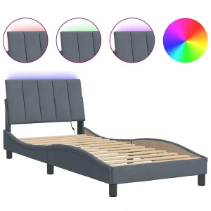 Bedframe met LED-verlichting fluweel donkergrijs 90×190 cm Bedframe met LED-verlichting fluweel donkergrijs 90×190 cm