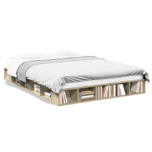 Bedframe bewerkt hout sonoma eikenkleurig 150×200 cm Bedframe bewerkt hout sonoma eikenkleurig 150×200 cm