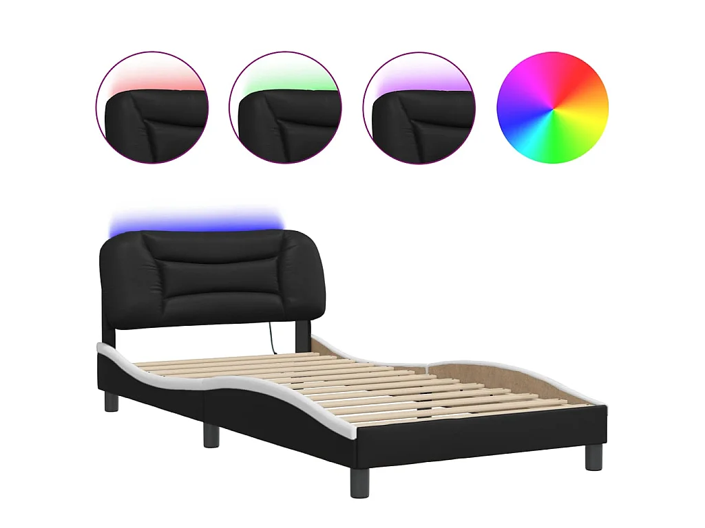 Bedframe met LED-verlichting kunstleer zwart en wit 100x200 cm