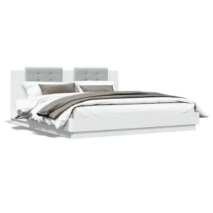 Bedframe met hoofdbord bewerkt hout wit 160×200 cm Bedframe met hoofdbord bewerkt hout wit 160×200 cm
