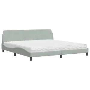 Bed met matras fluweel lichtgrijs 200×200 cm Bed met matras fluweel lichtgrijs 200×200 cm