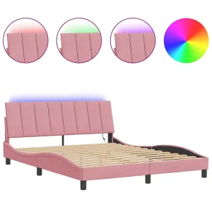 Bedframe met LED zonder matras "Hanko" fluweel roze 160×200 cm Bedframe met LED zonder matras "Hanko" fluweel roze 160×200 cm