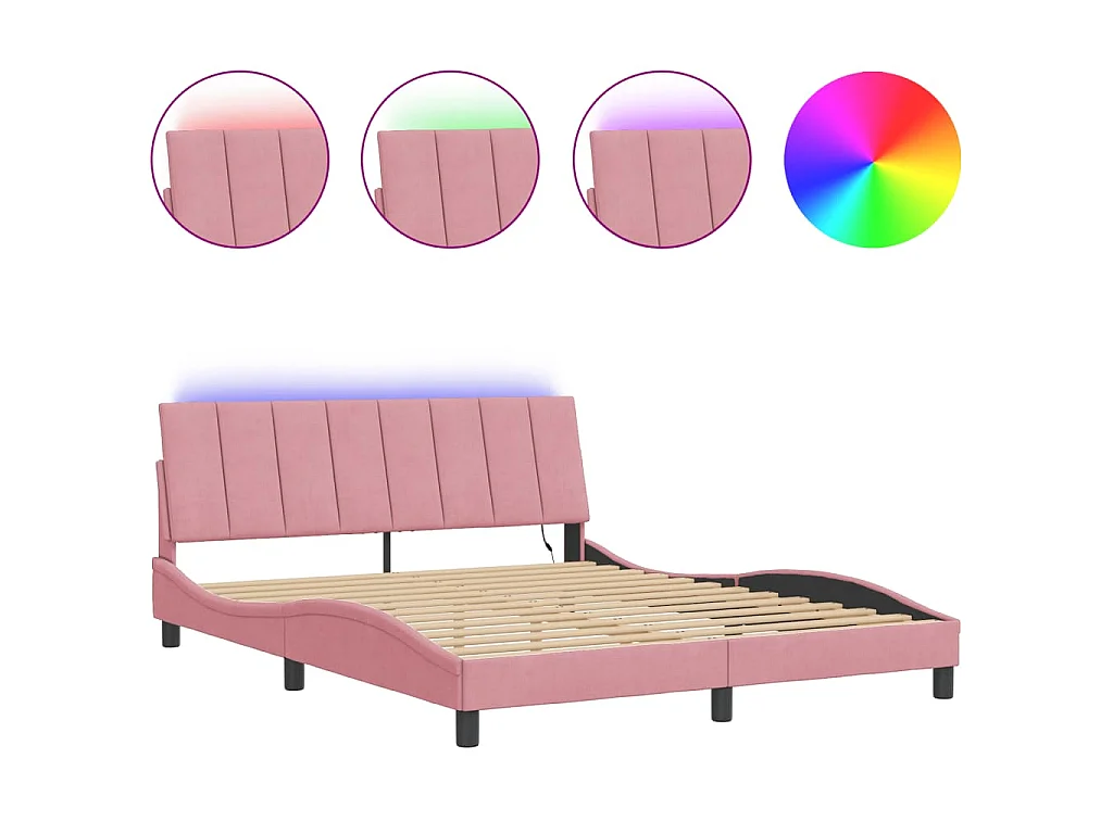 Bedframe met LED zonder matras "Hanko" fluweel roze 160x200 cm
