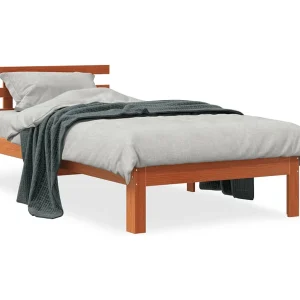 Bedframe met hoofdbord massief grenenhout wasbruin 75×190 cm