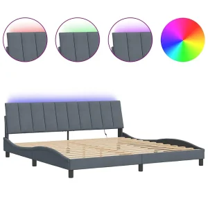 Bedframe met LED zonder matras "Hanko" fluweel donkergrijs 200×200 cm Bedframe met LED zonder matras "Hanko" fluweel donkergrijs 200×200 cm