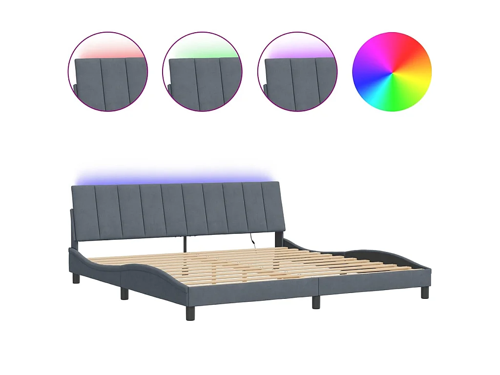 Bedframe met LED zonder matras "Hanko" fluweel donkergrijs 200x200 cm