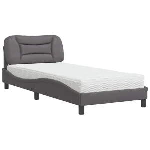 Bed met matras kunstleer grijs 80×200 cm