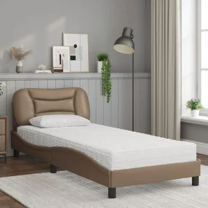 Bed met matras "Hvar" kunstleer cappuccinokleurig 90×190 cm Bed met matras "Hvar" kunstleer cappuccinokleurig 90×190 cm