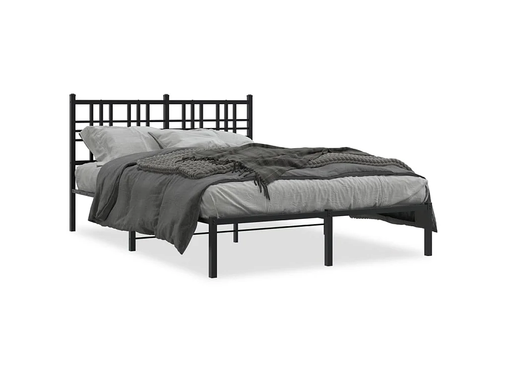Bedframe met hoofdbord metaal zwart 135x190 cm