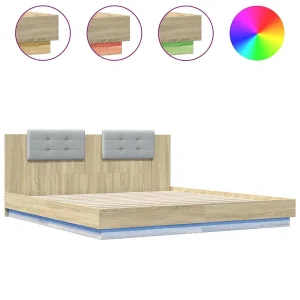 Bedframe met hoofdbord en LED sonoma eikenkleurig 160×200 cm