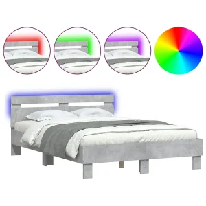 Bedframe met hoofdeinde en LED betongrijs 120×200 cm