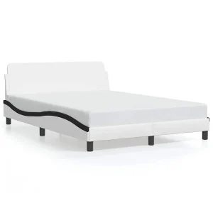 Bedframe met hoofdbord kunstleer zwart en wit 140×200 cm