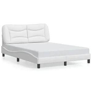 Bedframe met hoofdbord kunstleer wit 140×190 cm Bedframe met hoofdbord kunstleer wit 140×190 cm