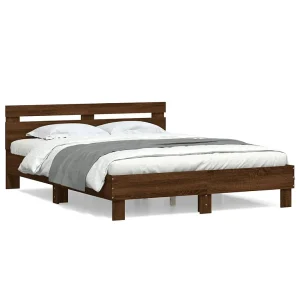 Bedframe met hoofdeinde bewerkt hout bruineikenkleur 140×200 cm