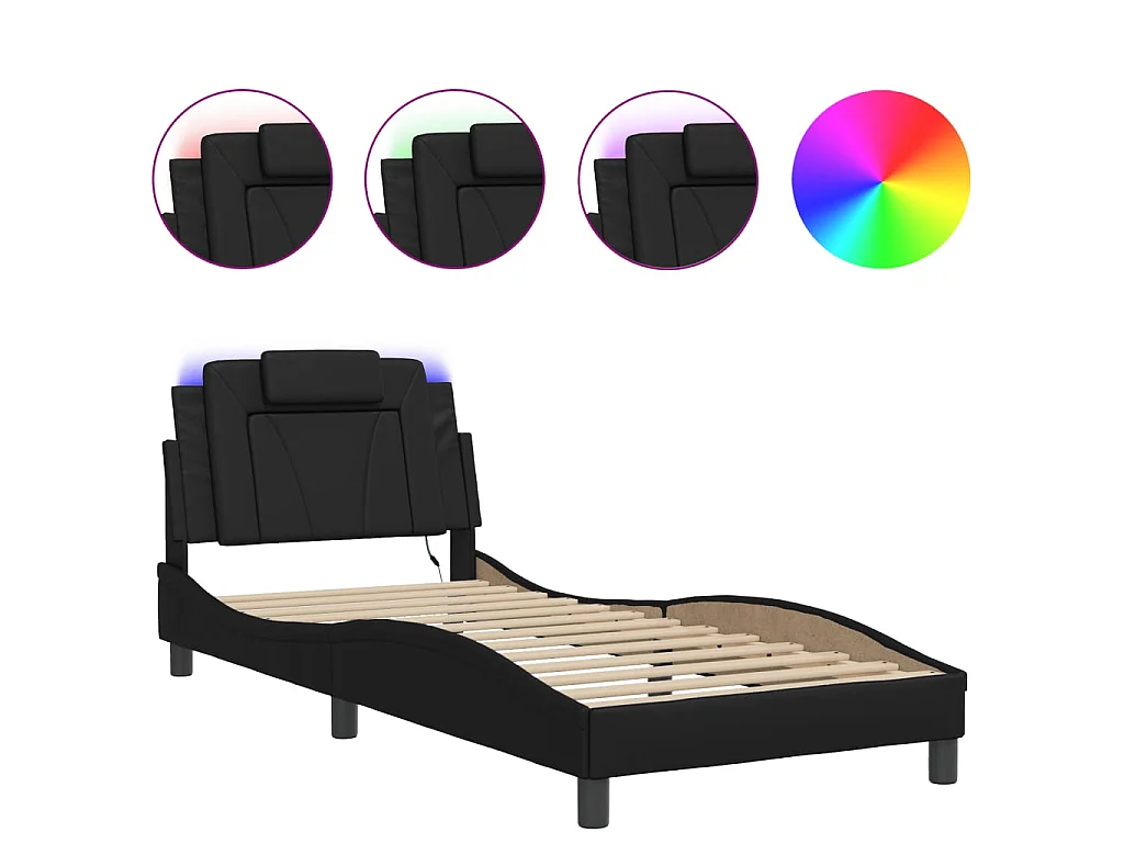 Bedframe met LED-verlichting kunstleer zwart 90x190 cm