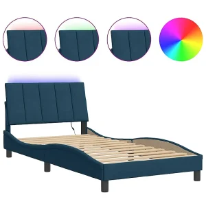 Bedframe met LED zonder matras "Hanko" fluweel blauw 100×200 cm Bedframe met LED zonder matras "Hanko" fluweel blauw 100×200 cm