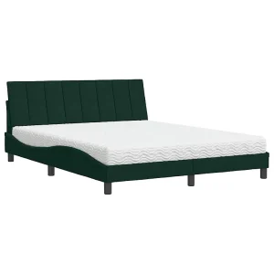 Bed met matras "Hanko" fluweel donkergroen 160×200 cm