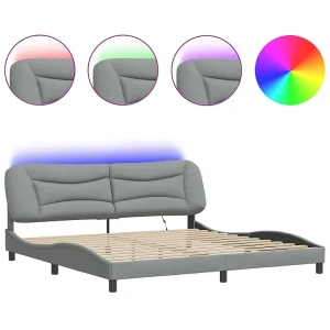 Bedframe met LED-verlichting stof lichtgrijs 200×200 cm Bedframe met LED-verlichting stof lichtgrijs 200×200 cm