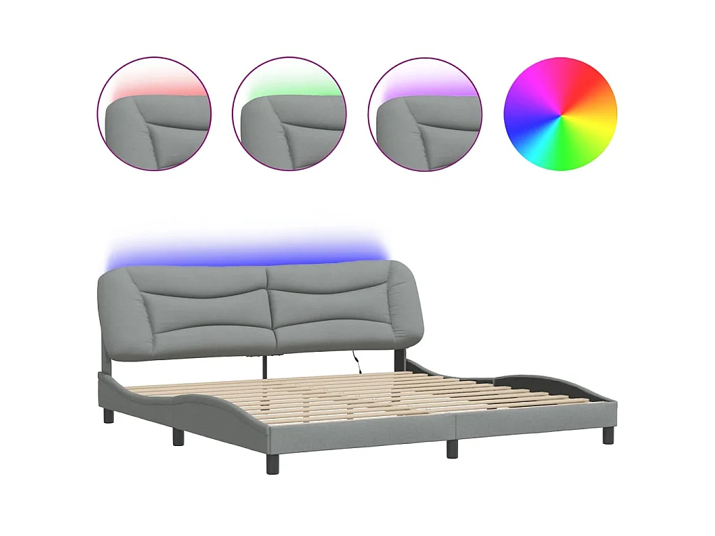 Bedframe met LED-verlichting stof lichtgrijs 200x200 cm