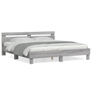 Bedframe met hoofdeinde bewerkt hout grijs sonoma 160×200 cm Bedframe met hoofdeinde bewerkt hout grijs sonoma 160×200 cm