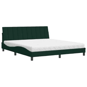 Bed met matras "Hanko" fluweel donkergroen 180×200 cm