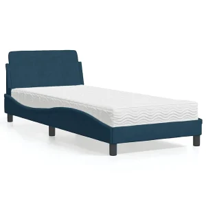 Bed met matras fluweel blauw 90×200 cm Bed met matras fluweel blauw 90×200 cm