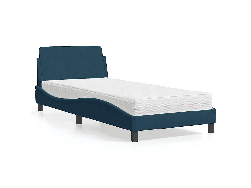 Bed met matras fluweel blauw 90x200 cm