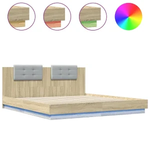 Bedframe met hoofdbord en LED sonoma eikenkleurig 180×200 cm