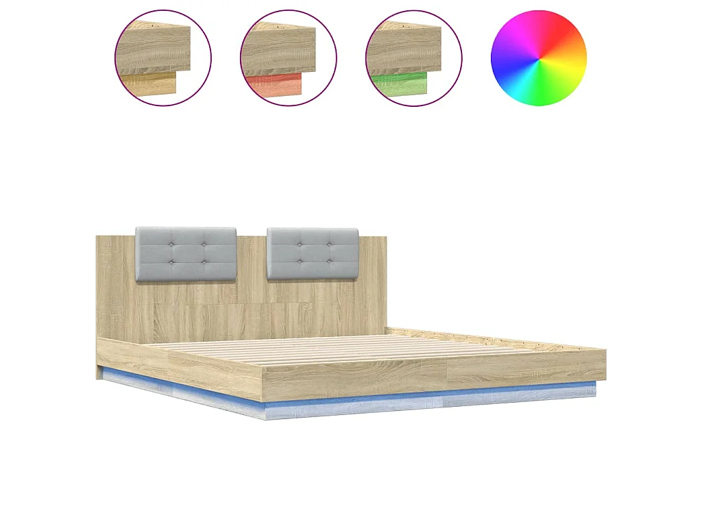 Bedframe met hoofdbord en LED sonoma eikenkleurig 180x200 cm