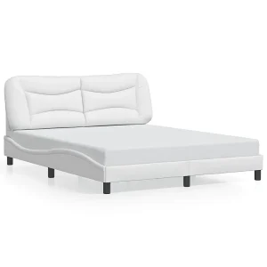Bedframe met hoofdbord kunstleer wit 160×200 cm Bedframe met hoofdbord kunstleer wit 160×200 cm