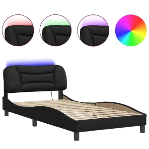 Bedframe met LED-verlichting kunstleer zwart 100×200 cm Bedframe met LED-verlichting kunstleer zwart 100×200 cm